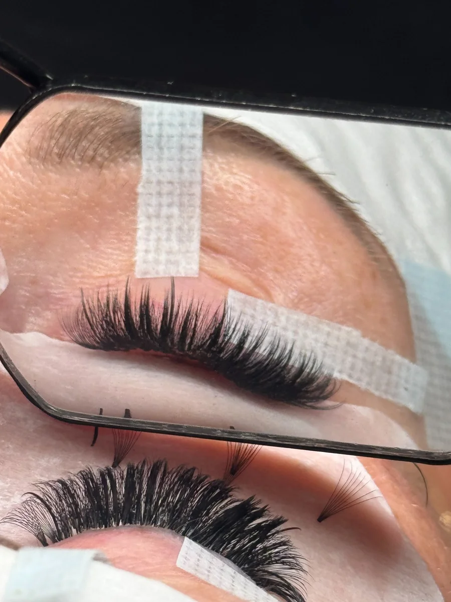 Volume lash extensions mirror view Perth WA - Lash Magnifique